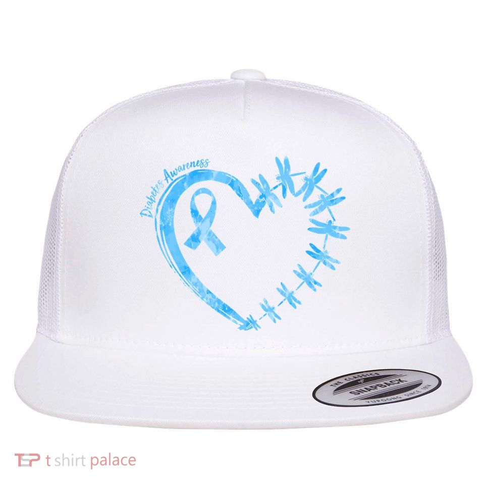 Diabetes Awareness Blue Dragonfly Ribbon Heart Flatbill Hat