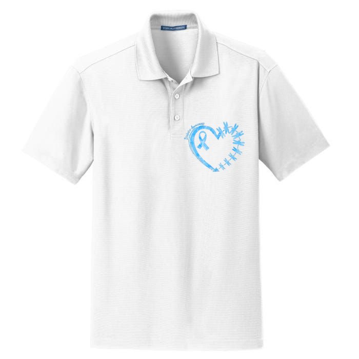 Diabetes Awareness Blue Dragonfly Ribbon Heart Dry Zone Grid Polo