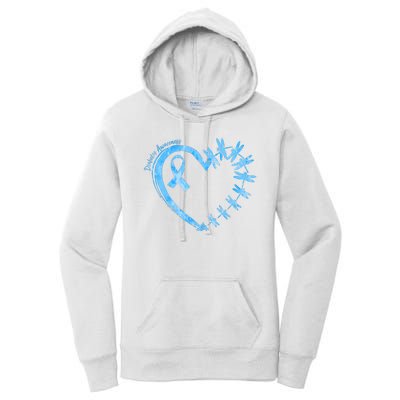 Diabetes Awareness Blue Dragonfly Ribbon Heart Women's Pullover Hoodie