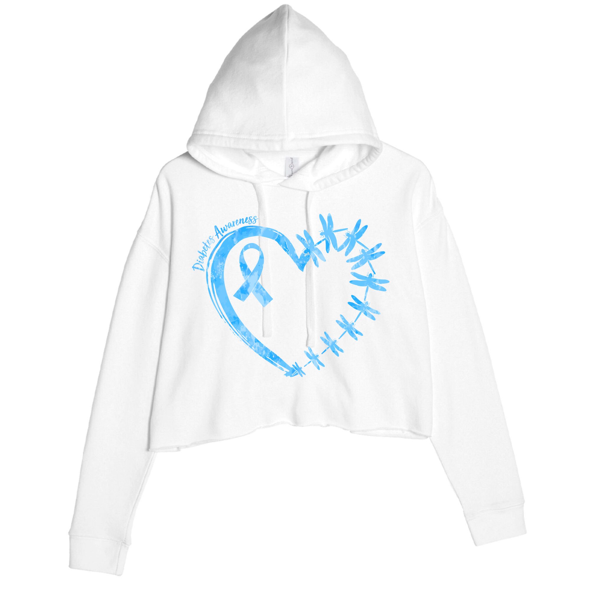 Diabetes Awareness Blue Dragonfly Ribbon Heart Crop Fleece Hoodie
