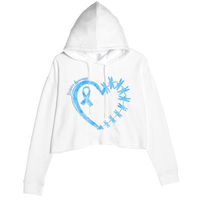 Diabetes Awareness Blue Dragonfly Ribbon Heart Crop Fleece Hoodie