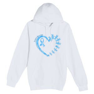 Diabetes Awareness Blue Dragonfly Ribbon Heart Premium Pullover Hoodie