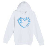 Diabetes Awareness Blue Dragonfly Ribbon Heart Premium Pullover Hoodie