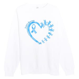 Diabetes Awareness Blue Dragonfly Ribbon Heart Premium Crewneck Sweatshirt