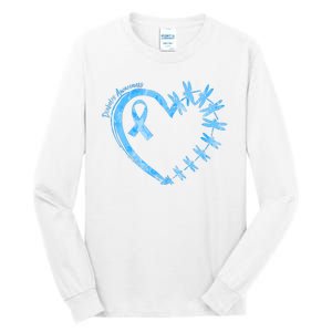 Diabetes Awareness Blue Dragonfly Ribbon Heart Tall Long Sleeve T-Shirt