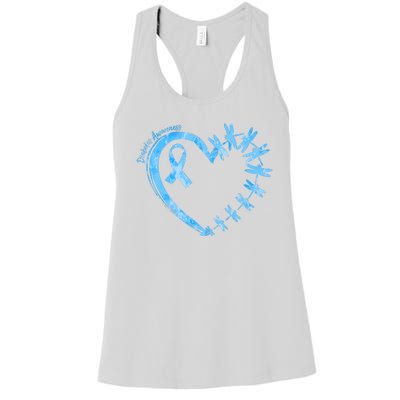 Diabetes Awareness Blue Dragonfly Ribbon Heart Women's Racerback Tank