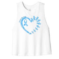 Diabetes Awareness Blue Dragonfly Ribbon Heart Women's Racerback Cropped Tank