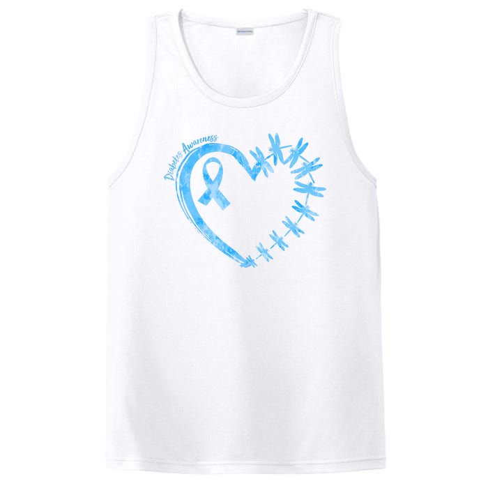 Diabetes Awareness Blue Dragonfly Ribbon Heart PosiCharge Competitor Tank