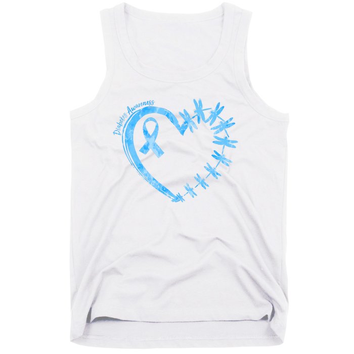 Diabetes Awareness Blue Dragonfly Ribbon Heart Tank Top