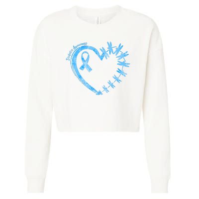 Diabetes Awareness Blue Dragonfly Ribbon Heart Cropped Pullover Crew