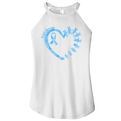 Diabetes Awareness Blue Dragonfly Ribbon Heart Women's Perfect Tri Rocker Tank