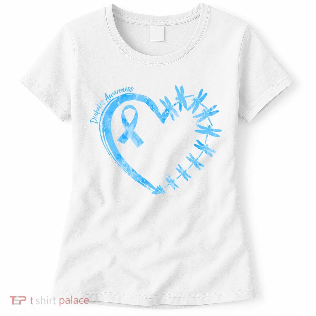 Diabetes Awareness Blue Dragonfly Ribbon Heart Women's T-Shirt