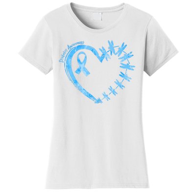 Diabetes Awareness Blue Dragonfly Ribbon Heart Women's T-Shirt