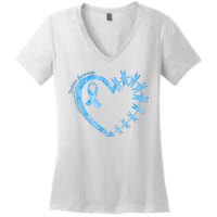 Diabetes Awareness Blue Dragonfly Ribbon Heart Women's V-Neck T-Shirt