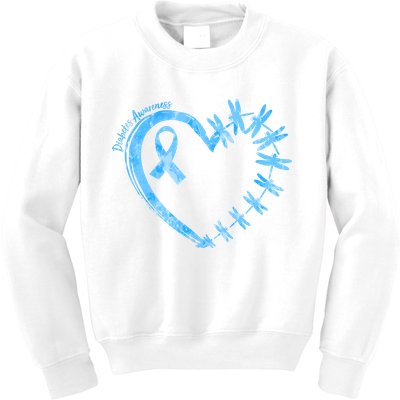 Diabetes Awareness Blue Dragonfly Ribbon Heart Kids Sweatshirt