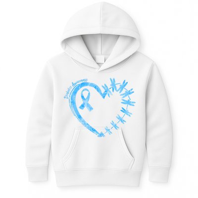 Diabetes Awareness Blue Dragonfly Ribbon Heart Kids Hoodie