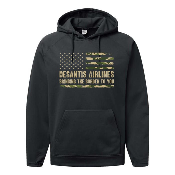 DeSantis Airlines Bringing The Border To You USA Camo Flag Performance Fleece Hoodie