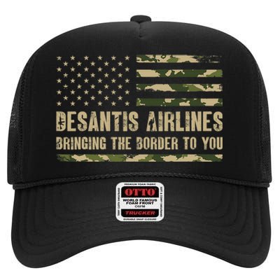 DeSantis Airlines Bringing The Border To You USA Camo Flag High Crown Mesh Back Trucker Hat