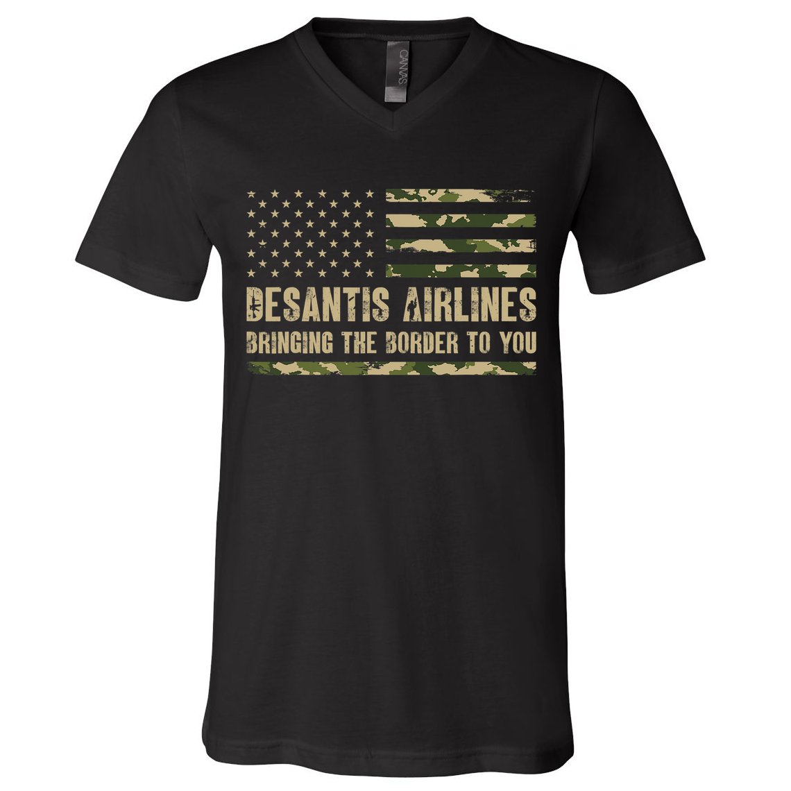 DeSantis Airlines Bringing The Border To You USA Camo Flag V-Neck T-Shirt