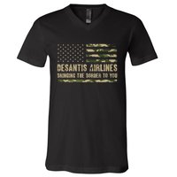 DeSantis Airlines Bringing The Border To You USA Camo Flag V-Neck T-Shirt