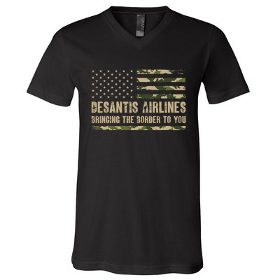 DeSantis Airlines Bringing The Border To You USA Camo Flag V-Neck T-Shirt