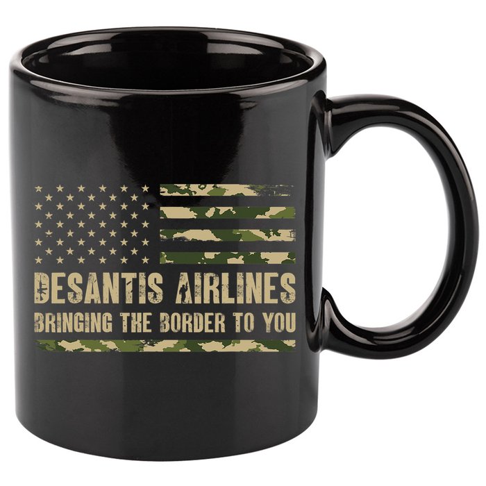 DeSantis Airlines Bringing The Border To You USA Camo Flag 11oz C Handle Ceramic Mug