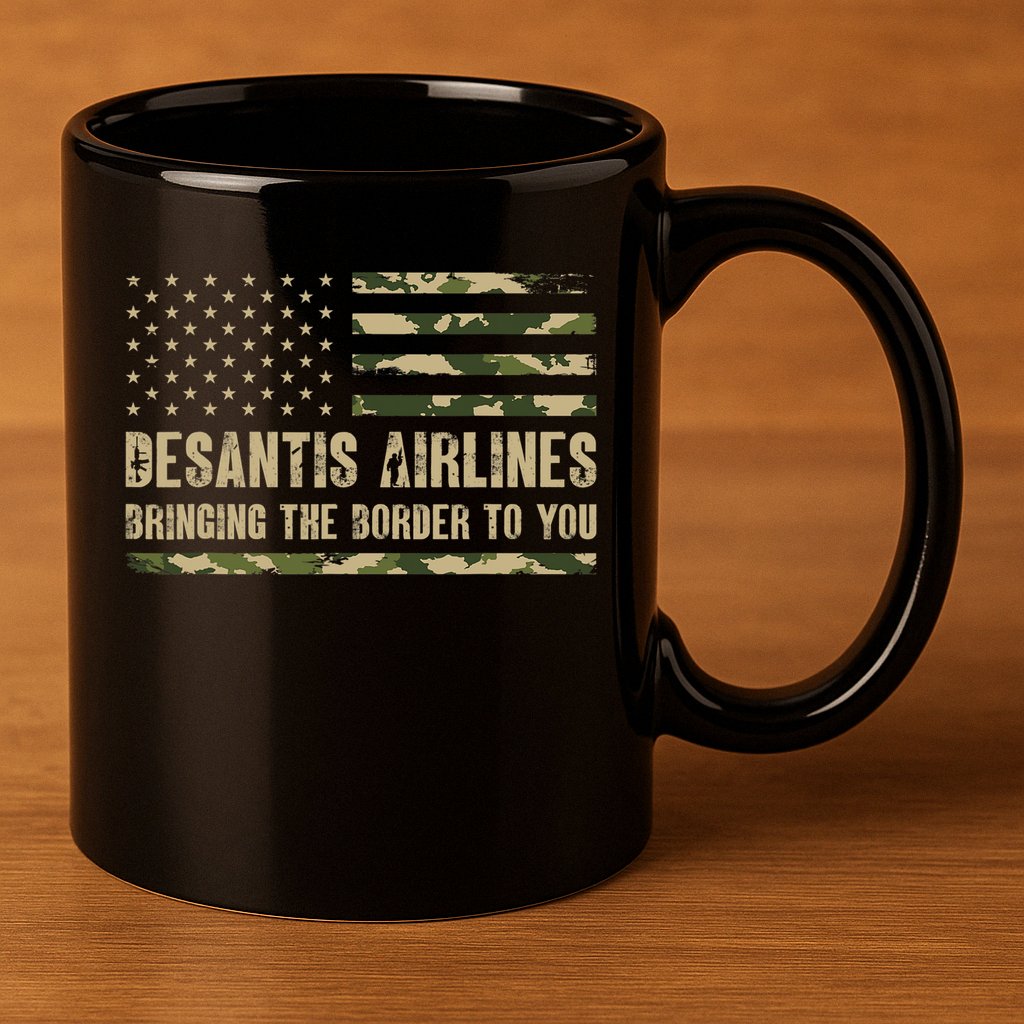 DeSantis Airlines Bringing The Border To You USA Camo Flag 11oz C Handle Ceramic Mug