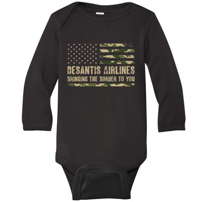 DeSantis Airlines Bringing The Border To You USA Camo Flag Baby Long Sleeve Bodysuit