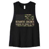 DeSantis Airlines Bringing The Border To You USA Camo Flag Women's Racerback Cropped Tank