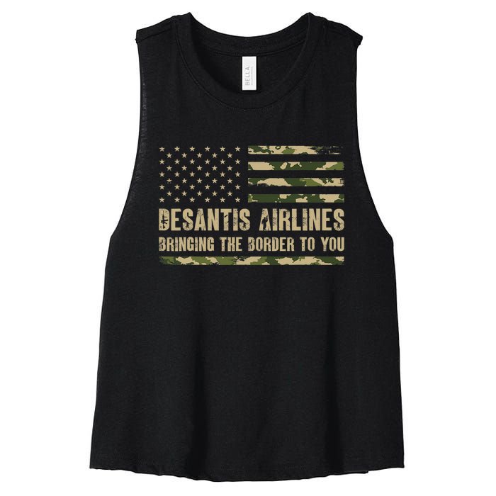 DeSantis Airlines Bringing The Border To You USA Camo Flag Women's Racerback Cropped Tank