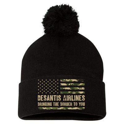 DeSantis Airlines Bringing The Border To You USA Camo Flag Pom Pom 12in Knit Beanie