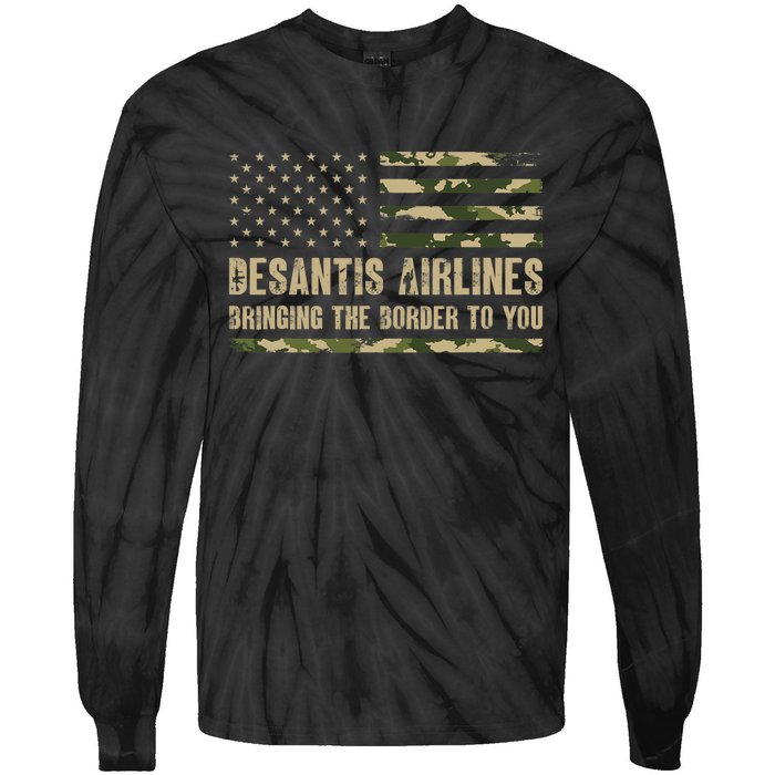 DeSantis Airlines Bringing The Border To You USA Camo Flag Tie-Dye Long Sleeve Shirt