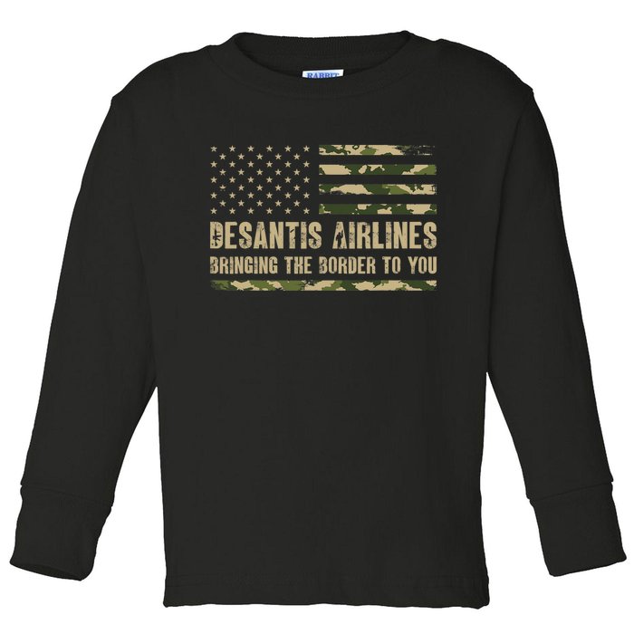 DeSantis Airlines Bringing The Border To You USA Camo Flag Toddler Long Sleeve Shirt