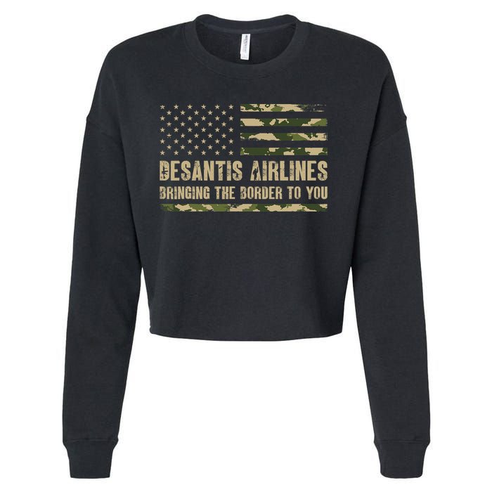 DeSantis Airlines Bringing The Border To You USA Camo Flag Cropped Pullover Crew