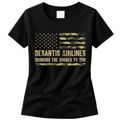 DeSantis Airlines Bringing The Border To You USA Camo Flag Womens T-Shirt