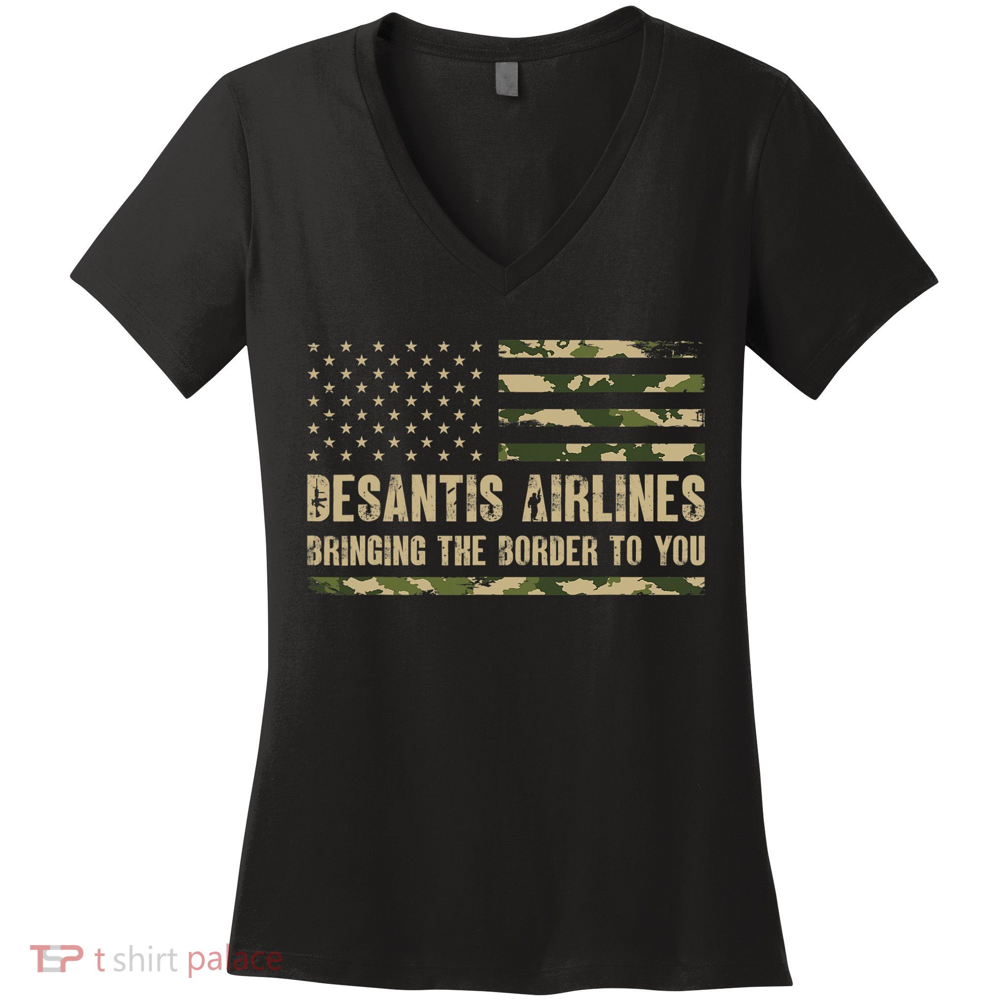 DeSantis Airlines Bringing The Border To You USA Camo Flag Women's V-Neck T-Shirt