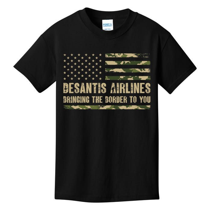 DeSantis Airlines Bringing The Border To You USA Camo Flag Kids T-Shirt