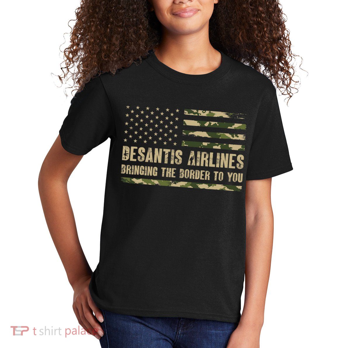 DeSantis Airlines Bringing The Border To You USA Camo Flag Kids T-Shirt