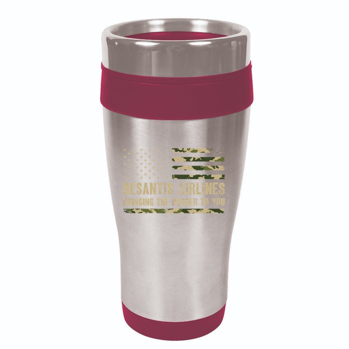 DeSantis Airlines Bringing The Border To You USA Camo Flag 16oz Travel Tumbler