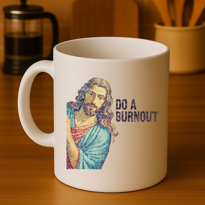Do A Burnout Jesus Meme Funny Saying Hard Working Mug