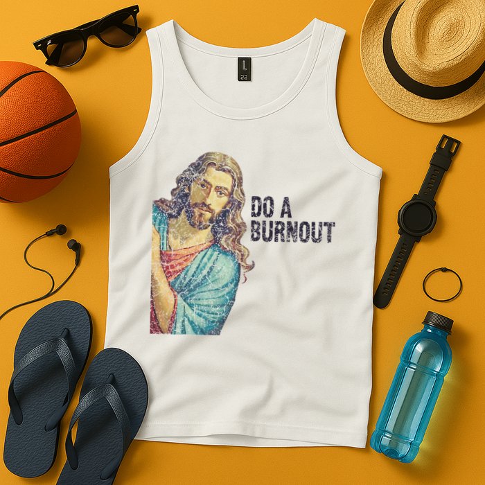 Do A Burnout Jesus Meme Funny Saying Hard Working Tank Top