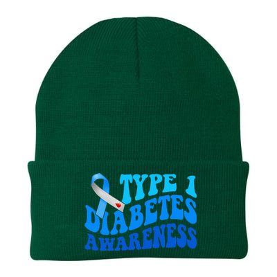 Diabetes Awareness Blue Ribbon T1D Warrior  Knit Cap Winter Beanie