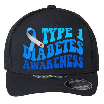 Diabetes Awareness Blue Ribbon T1D Warrior  Flexfit Unipanel Trucker Cap