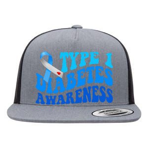 Diabetes Awareness Blue Ribbon T1D Warrior  Flat Bill Trucker Hat