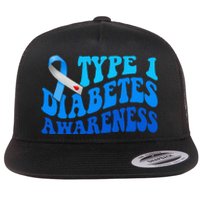 Diabetes Awareness Blue Ribbon T1D Warrior  Flat Bill Trucker Hat