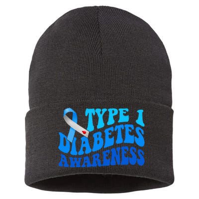 Diabetes Awareness Blue Ribbon T1D Warrior  Sustainable Knit Beanie