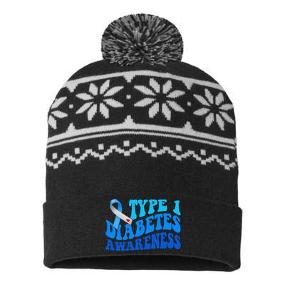 Diabetes Awareness Blue Ribbon T1D Warrior  USA-Made Snowflake Beanie