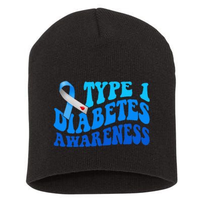 Diabetes Awareness Blue Ribbon T1D Warrior  Short Acrylic Beanie