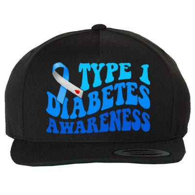 Diabetes Awareness Blue Ribbon T1D Warrior  Wool Snapback Cap