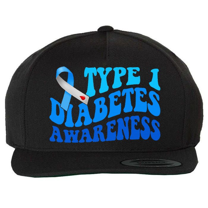 Diabetes Awareness Blue Ribbon T1D Warrior  Wool Snapback Cap